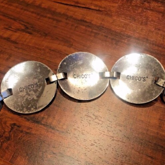 VINTAGE Stone Disc Filigree Black Leather Belt - Picture 8 of 11